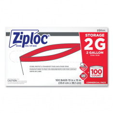 ZIPLOC 889-682253, Double Zipper Storage Bag, 2 gal, 100/Box