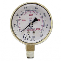 BEST WELDS 900-B24000, Pressure Gauge, 4000 psi, Brass, 1/4 in NPT, Bottom Mounting
