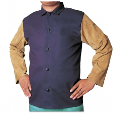 Best Welds 1201M, Leather/FR Sateen Combo Jacket, Medium, Blue/Tan, 902-1201-M