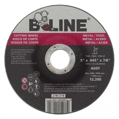 B-Line Abrasives 90899, Depressed Ctr Cutting Wheel, 5 in dia, 0.045 in Thick, 7/8 in Arbor, 60 Grit