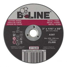 B-Line Abrasives 90883, Cutting Wheel, 3 in dia, 1/16 in Thick, 3/8 in Arbor, 36 Grit, Aluminum Oxid