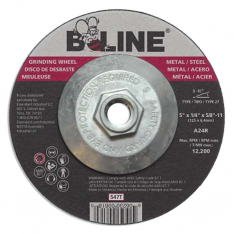 B-Line Abrasives 90907, Depressed Center Grinding Wheel, 5 in dia, 1/4 in Thick, 5/8 in to 11 in Arb
